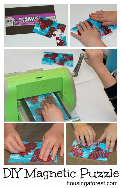 Make your own magnetic puzzle from your kids artwork.