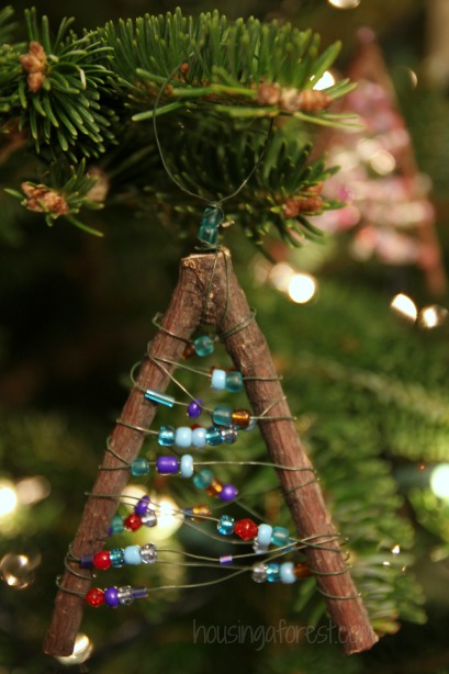 Beaded Twig Ornaments ~ simple Kid-made Christmas Craft