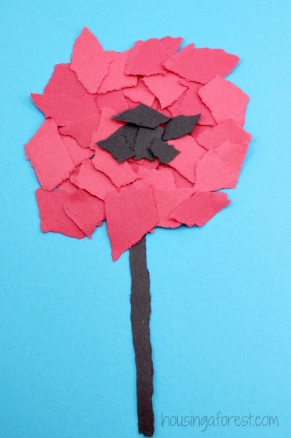 Torn Flower Craft ~ Veteran’s Day or Remembrance Day Poppy for Kids